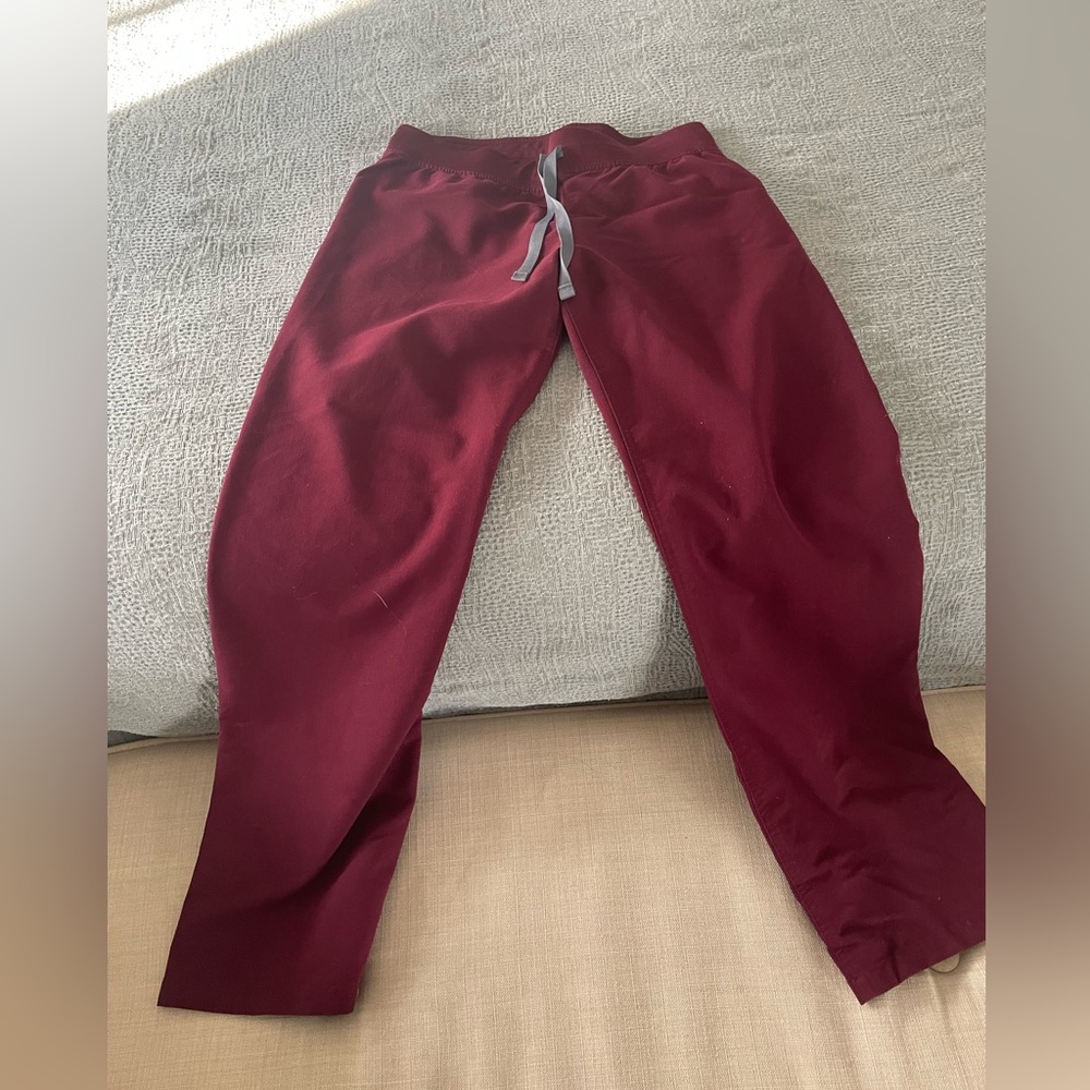 Figs Women's Pants in Burgundy with Gray Drawstring